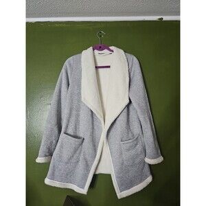 Swiss Tech Cardigan Womens Small Sherpa Lined Long Sleeve Pockets Open Gray Knit